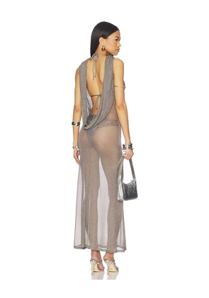 superdown Kaomi Maxi Dress in Metallic Silver. Size XXS. Also in XS, S, M, L, XL.