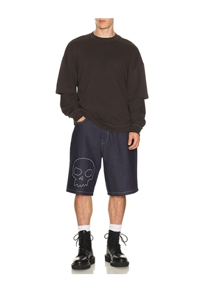 Pleasures x Zero Skateboards Skull Jorts in Blue. Size 30. Also in 32, 36.