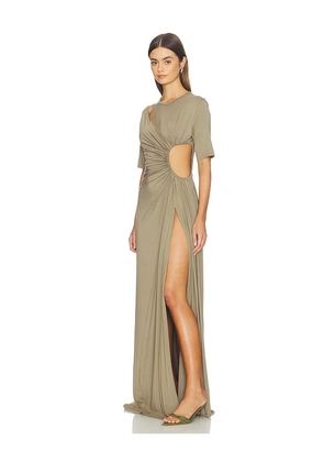 Sid Neigum Gathered Slit Maxi Dress in Olive. Size M. Also in XS, S.