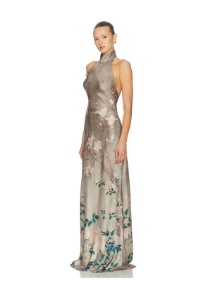 SAU LEE Gillian Satin Dress in Taupe. Size 0. Also in 6, 10.