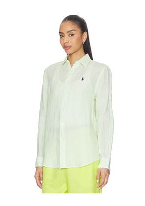 Polo Ralph Lauren Linen Long Sleeve Sport Shirt in Green,White. Size L. Also in XS, S, M, XL.