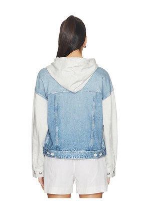 Rag & Bone rb Miramar Terry Combo Hooded Trucker in Blue, Light Grey. Size S. Also in M, L.