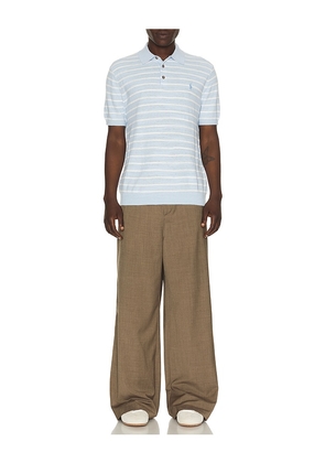 Polo Ralph Lauren Cotton Blend Textured 3 Button Placket Short Sleeve Sweater in Blue. Size L. Also in M, S, XL/1X, XXL/2X.