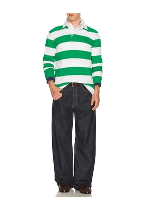 Polo Ralph Lauren Long Sleeve Iconic Stripe Rugby Polo in Green,White. Size M. Also in L, XL/1X, XXL/2X, S.