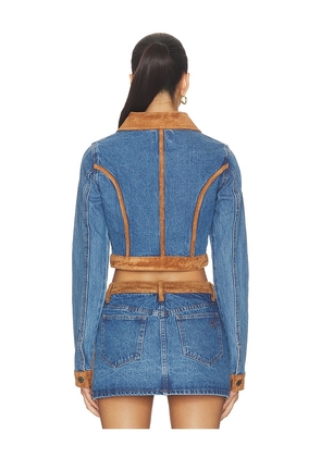 Show Me Your Mumu Dawson Jacket in Blue. Size L. Also in XS, S, M, XL.