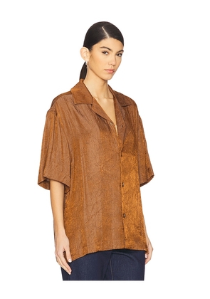 WAO Crinkled Short Sleeve Shirt in Brown. Size M. Also in XS, S.