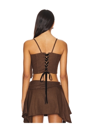 Zemeta My Bow Pin Stripe Corset Top in Brown. Size M. Also in L.