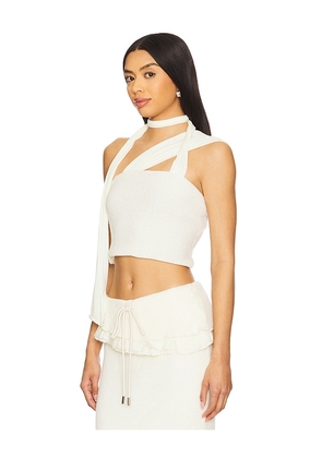 Zemeta Milky Knit Tie Scarf Top in White. Size M. Also in XS, S, L.