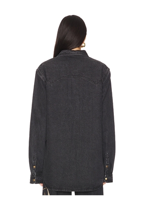 Understated Leather Horsey Shirt in Black. Size M. Also in S.