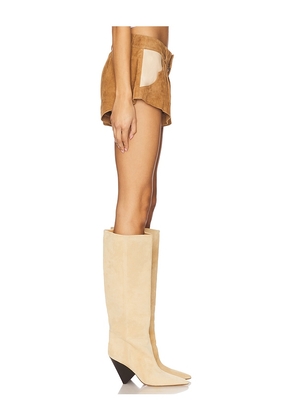 Understated Leather Combo Short in Brown. Size M. Also in S, XS, L, XL.