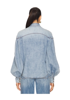 Zimmermann Denim Tie Neck Blouse in Blue. Size 1/S. Also in 0/XS.