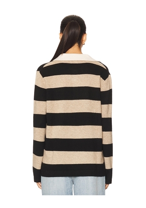 White & Warren Cashmere Rugby Stripe Polo in Black,Taupe. Size M. Also in S.