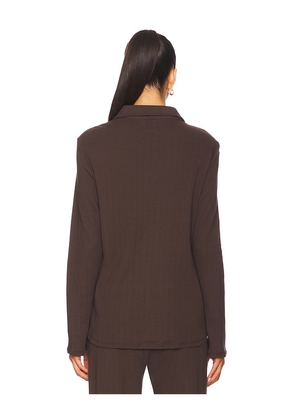 VIR VITA Eloise Pointelle Shirt in Brown. Size M. Also in S, XS, L.