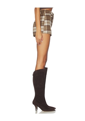 Understated Leather Plaid Western Short in Cream. Size S. Also in L, M, XL, XS.