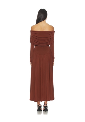 WeWoreWhat Off Shoulder Ruched Midi Dress in Burgundy. Size M. Also in XS, S.