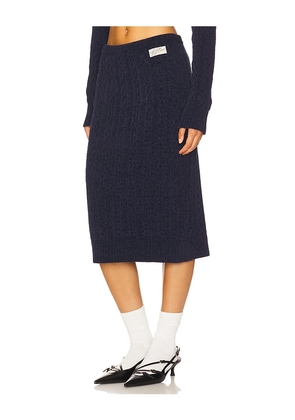 WE11DONE Cable Midi Skirt in Navy. Size M. Also in S, L.