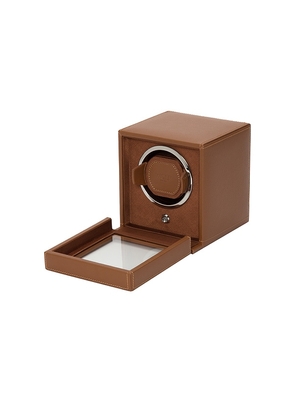 WOLF Cub Single Watch Winder with Cover in Brown.