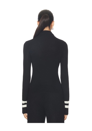 White & Warren Superfine Merino Striped Fitted Turtleneck in Black. Size M. Also in XS, S, L.