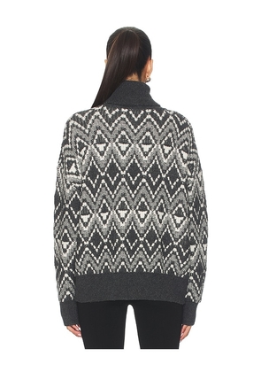 Varley Ida Relaxed Fairisle Rollneck Sweater in Charcoal. Size L. Also in S, XS, M, XL.