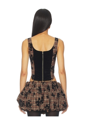 Zemeta Classy Check Corset Top in Brown. Size XS. Also in S, M.