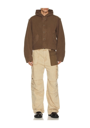 WE11DONE Folded Shortened Jacket in Brown. Size M. Also in L, XL/1X.