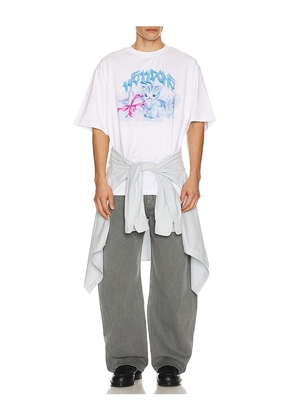 WE11DONE Watercolor Monster T-Shirt in White. Size M. Also in S, XL/1X.