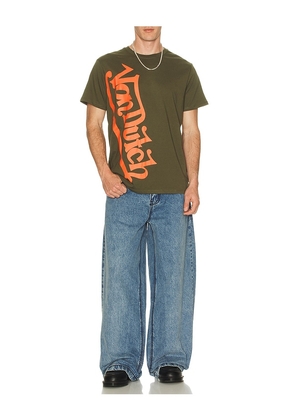 Von Dutch Vertical Logo Tee in Olive. Size S. Also in M, L, XL/1X.