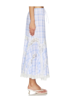 Yuhan Wang Lace Trim Check Maxi Skirt in Blue,White. Size L. Also in S, M.