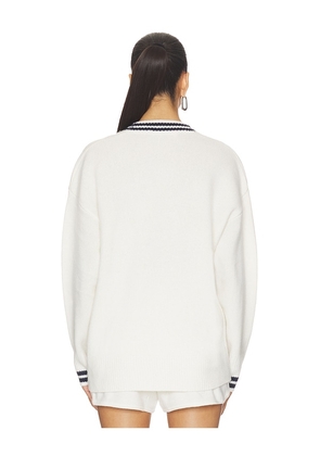 White & Warren Cashmere Varsity Cardigan in White,Black. Size XS. Also in S, M, L.