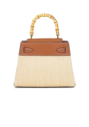 Veronica Beard Raffia Dash Top Handle Bag in Neutral,Tan.