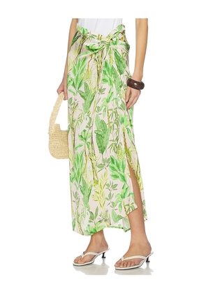 Verandah Hand Draped Tropical Maxi Skirt in Green. Size L. Also in S, XS, M, XL.