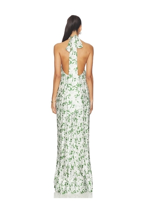 Verandah Cross Front Plisse Gown in Green,White. Size S. Also in XS, XL.