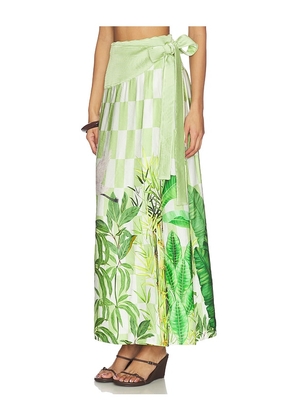 Verandah Pushpanjali Wrap Maxi Skirt in Green. Size M. Also in S, XS, L.
