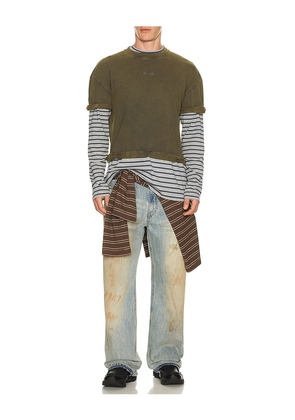 WE11DONE Layered Striped T-Shirt in Green. Size M. Also in S, L, XL/1X.