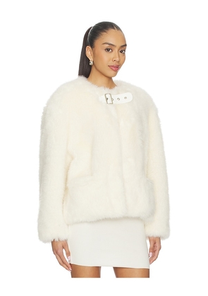 WE11DONE Faux Fur Belt Jacket in Ivory. Size S. Also in L, M, XS.