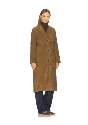 Vince Suede Leather Long Coat in Brown. Size M. Also in XS, L.