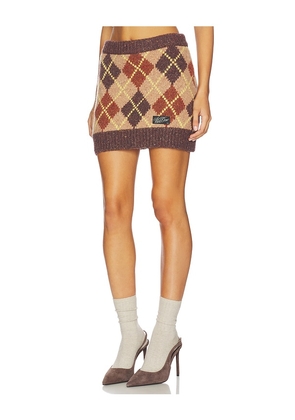WE11DONE Argyle Intarsia Mini Skirt in Brown. Size M. Also in S.