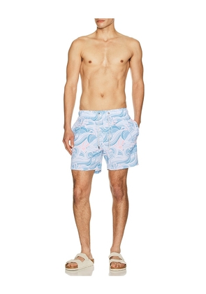 Vintage Summer Seersucker Stretch Volleys in Blue. Size L. Also in S, M, XL/1X, XXL/2X.
