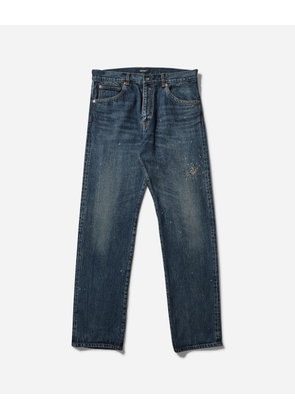 Men s Cross Embroidery Distressed Denim Pants Light Blue Indigo