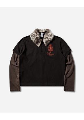 Fur Collar Layered Polo T-Shirt Black