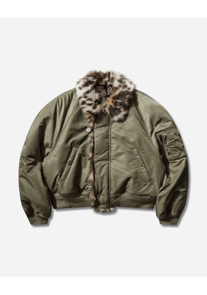 Exaggerated Shoulder Fur N2B Jacket Olive