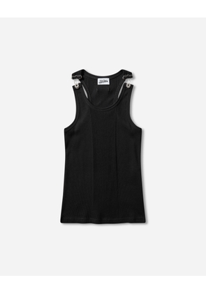 Women s Overall Buckles Ribbed Tank Top Black