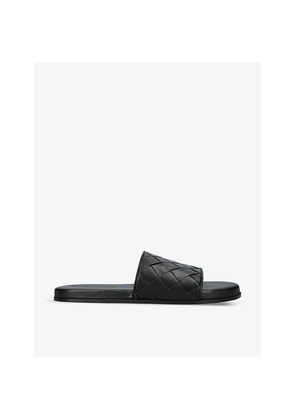 Mens Bottega Veneta Sunday Intrecciato-Weave Leather Slides
