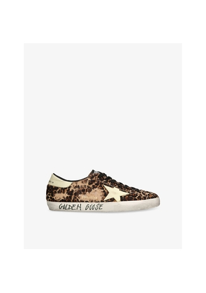 Mens Golden Goose Super-Star Leopard-Print Leather Low-Top Trainers