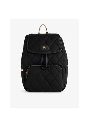 Womens Burberry Horseshoe Drawstring Woven Backpack