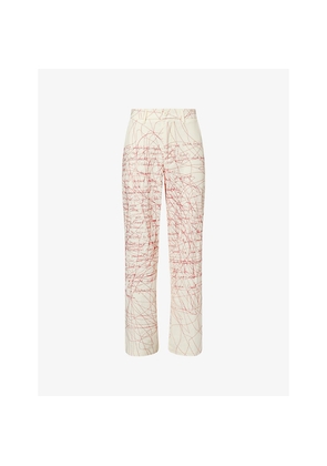Mens Kidsuper Manuscript-Embroidered Wide-Leg Cotton-Blend Trousers