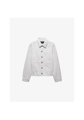 Mens Prada Chest-Pocket Bleached Denim Jacket