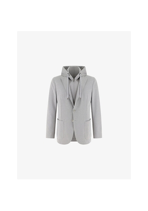 Mens Boggi Removable-Hood Lapel-Collar Stretch-Jersey Blazer