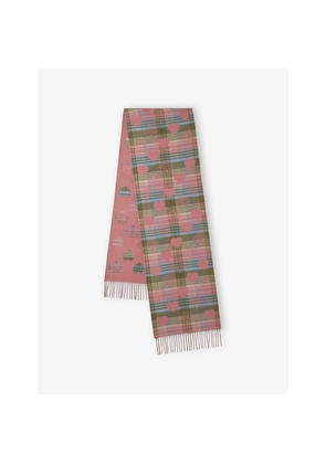 Womens Mulberry Heritage Heart and Check-Pattern Merino-Wool Scarf