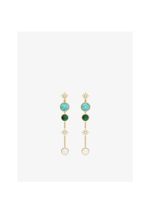 Womens Apm Monaco Mediterranee Météorites 18ct Yellow-Gold Plated Alloy, Lab-Grown Malachite, Turquoise And Cubic Zirconia Drop Earrings